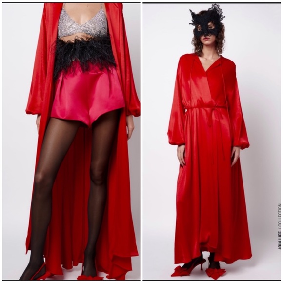 Zara Jackets & Blazers - Zara red viscose flowy limited edition Halloween cape dress with black mask
